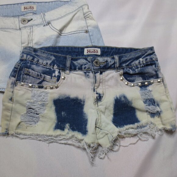2 PC LOT MUDD juniors SHORTS denim DISTRESSED jean TWEEN SIZE 9 - Picture 3 of 8